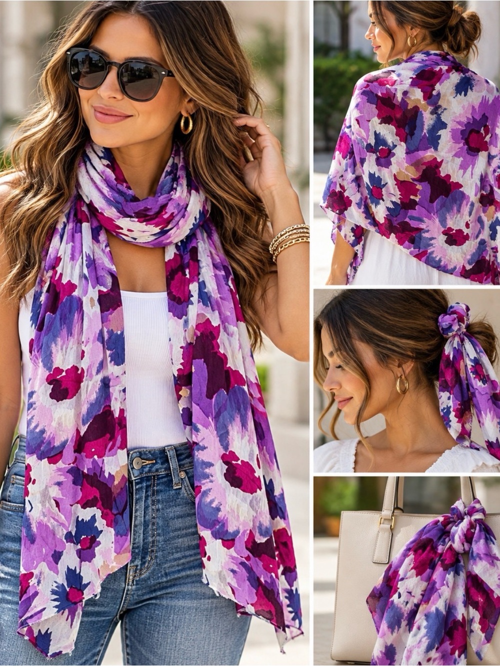 Anne Klein Purple Floral Scarf for Women - Versatile Fashion Accessory